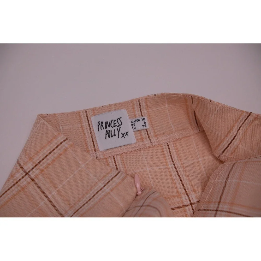 Princess Polly Checkered A‎ Line Mini Skirt Peach Tan Women's Size 10